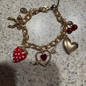 Gold Charm Bracelet with Red Accents
